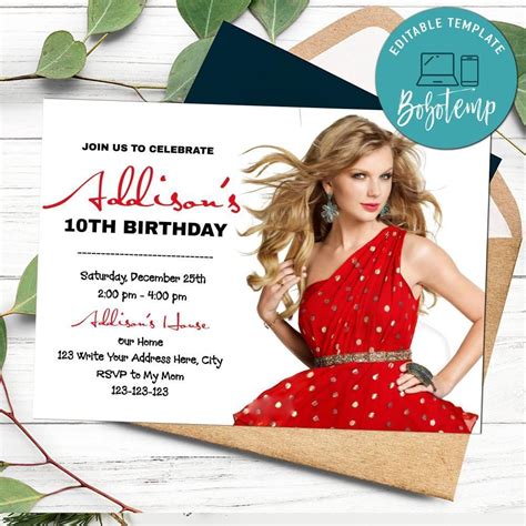 taylor swift birthday party invitation